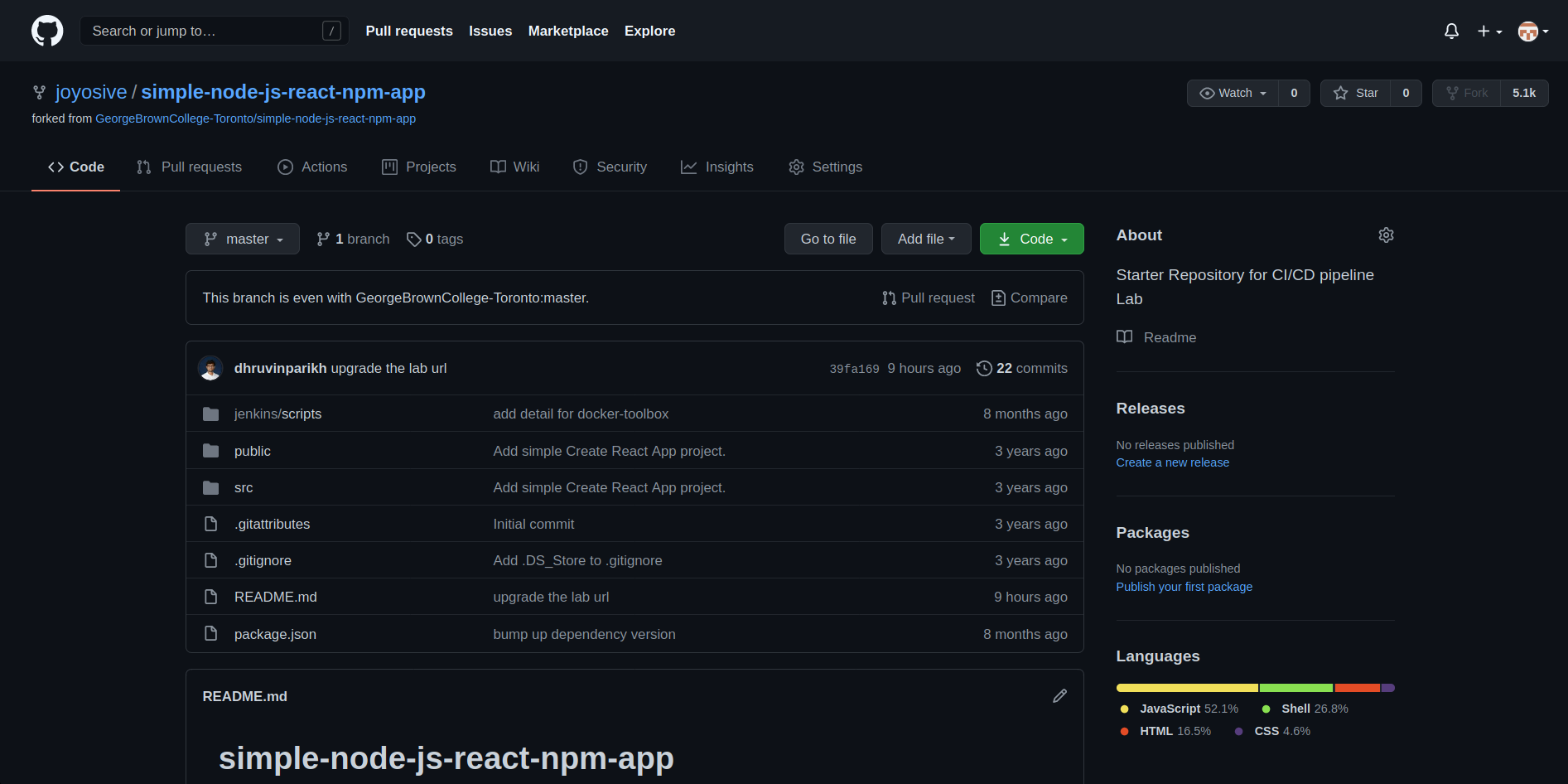 forked simple-node-js-react-npm-app repository (on GitHub)